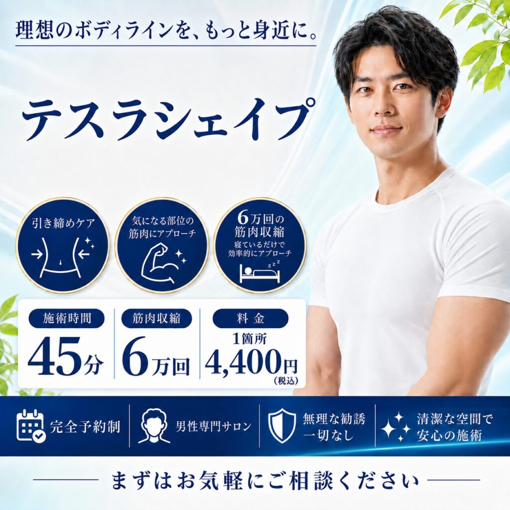 大阪市住吉区のメンズ脱毛スポットQR｜テスラシェイプ45分・1箇所4,400円（税込）